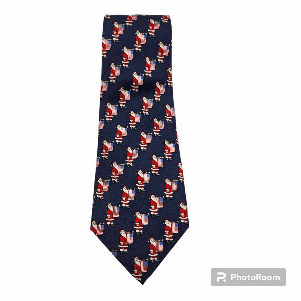 Patriotic Flag Santa Claus Necktie Mens Novelty Christmas AOP American Greeting